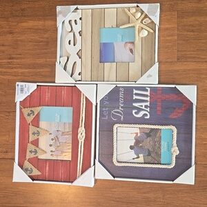 NWT Set Of 3 Nautical Themed Picture Frame Set - Blue, Brown, Red